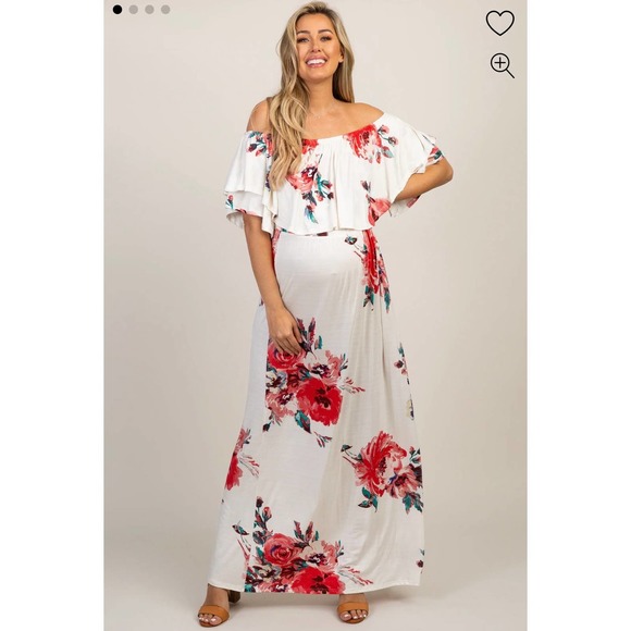 Pinkblush Dresses & Skirts - PinkBlush Ivory Floral Off Shoulder Maternity Maxi Dress